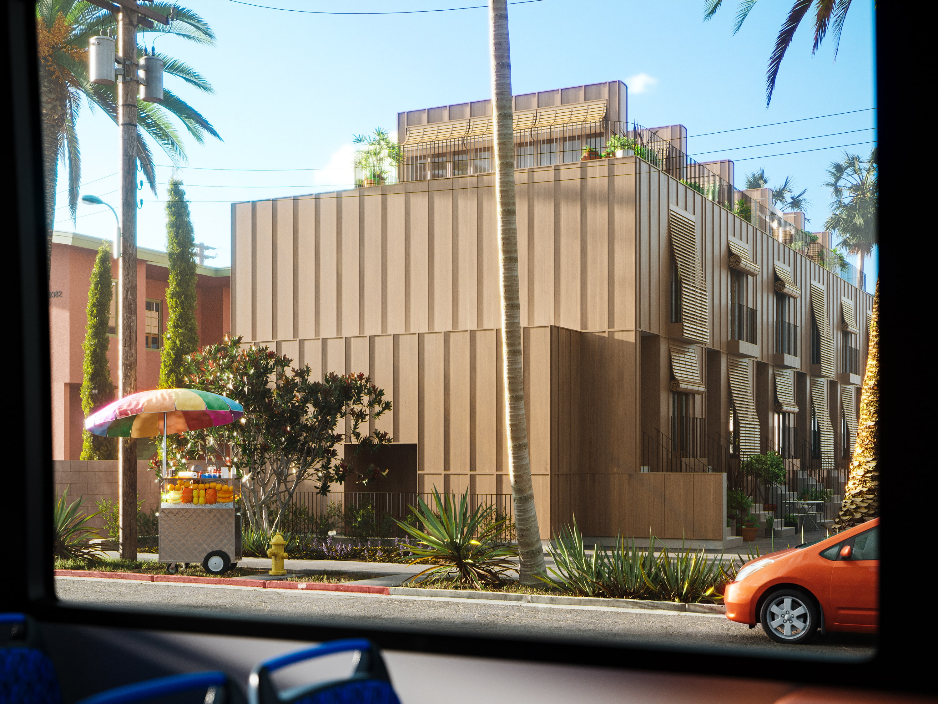 Rendering of the building viewed from the street