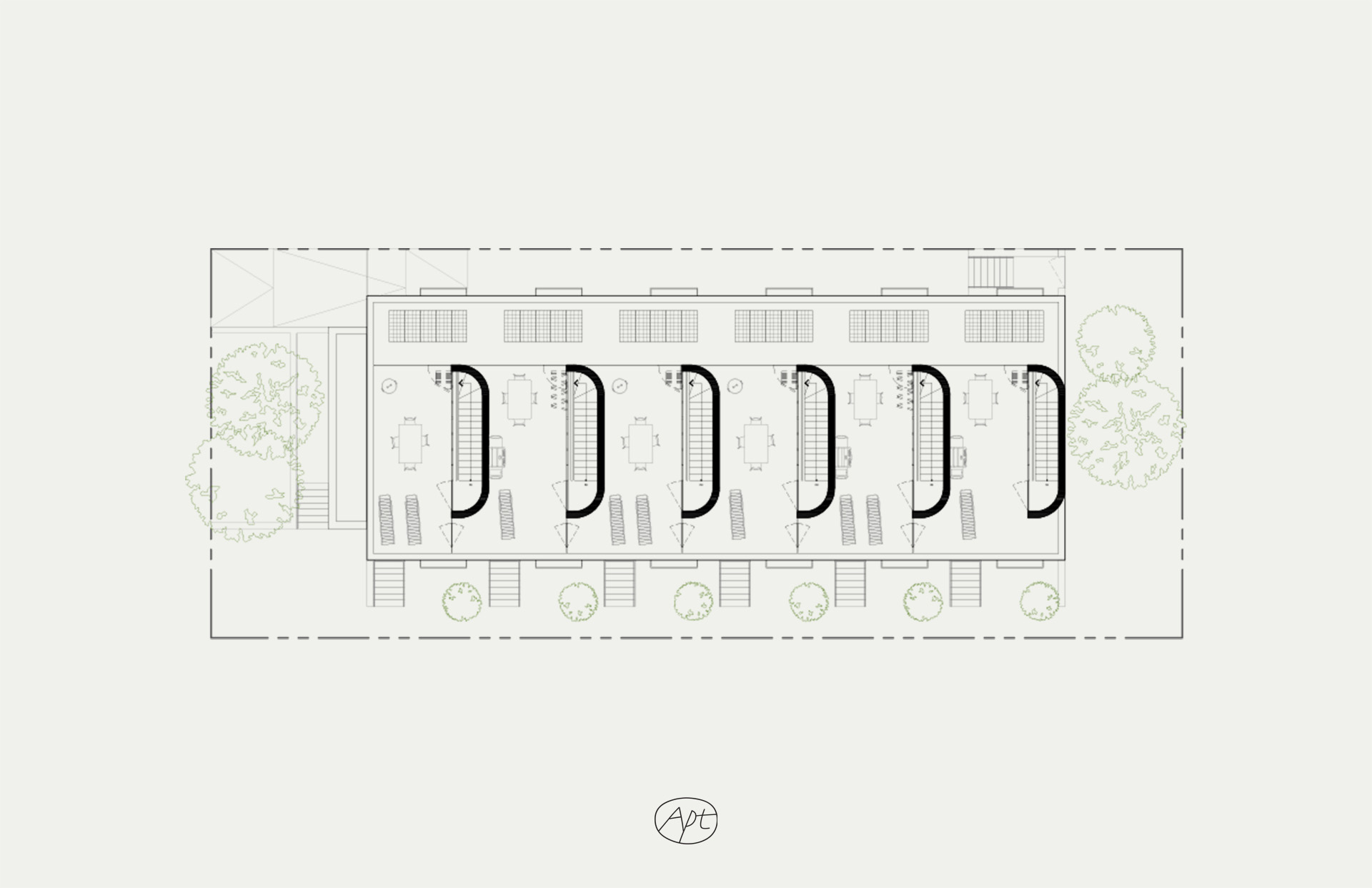 Roof plan of Apt's standardized 6-unit residential building in Los Angeles, CA.