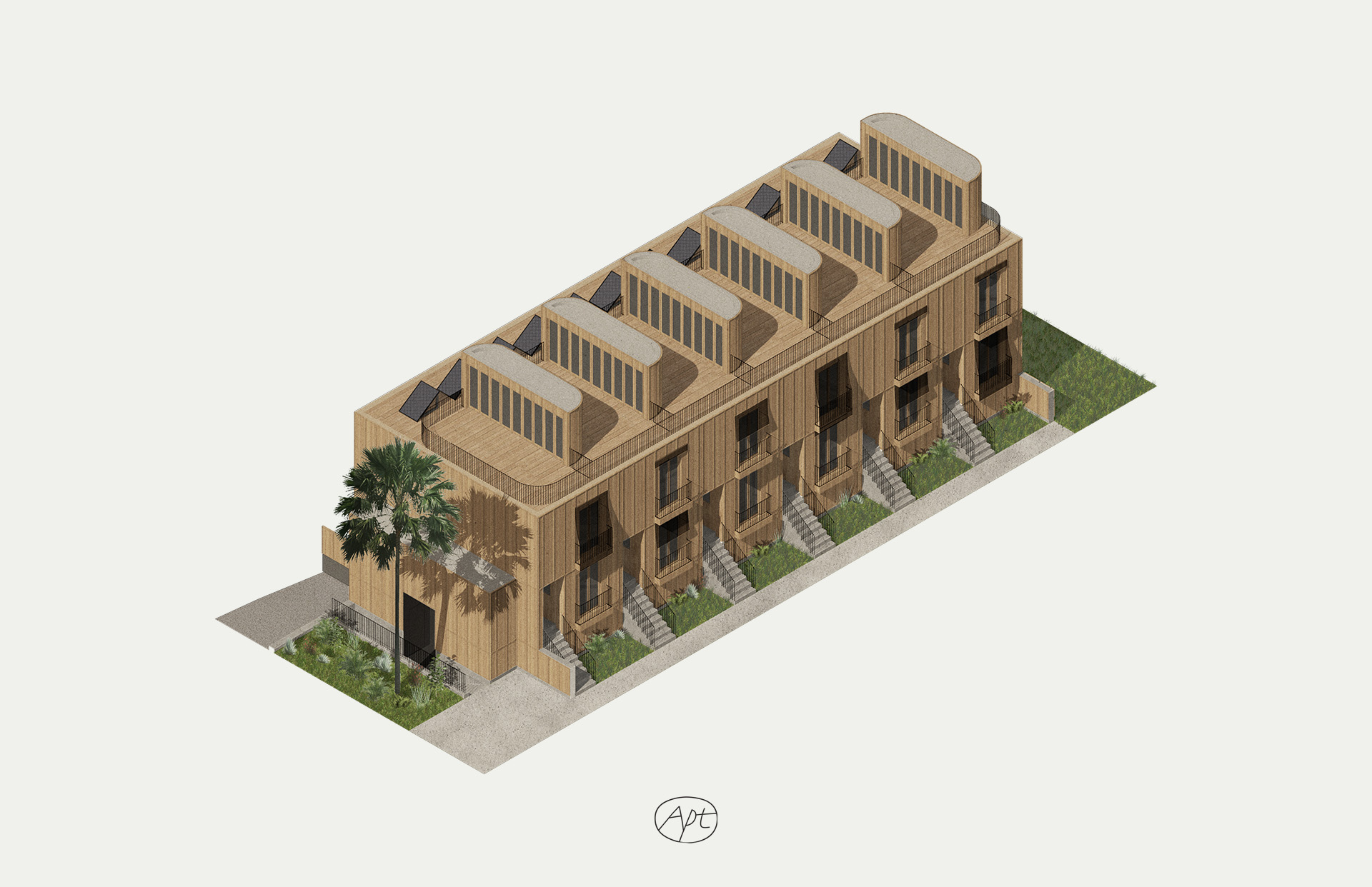 Isometric view of Apt's standardized 6-unit residential building in Los Angeles, CA.