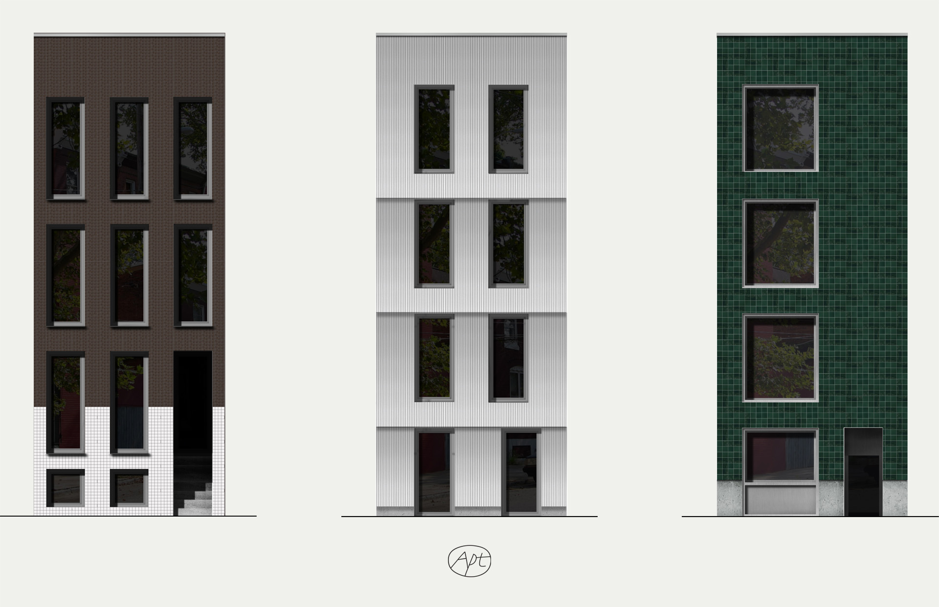Select street elevations of Apt's standardized building products for Philadelphia, PA.